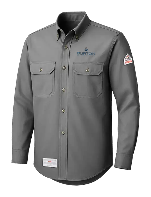 Bulwark Light Grey EXCEL FR ComforTouch Dress Uniform Shirt w/Burton Oil Logo