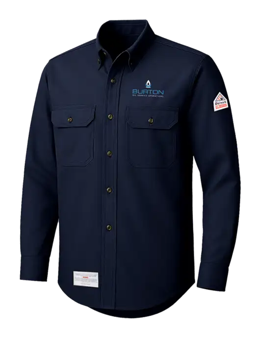 Bulwark Navy EXCEL FR ComforTouch Dress Uniform Shirt w/Burton Oil Logo