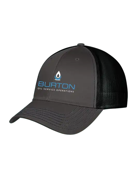 Charcoal & Black Mesh Trucker Cap Snap Back w/Burton Oil Logo