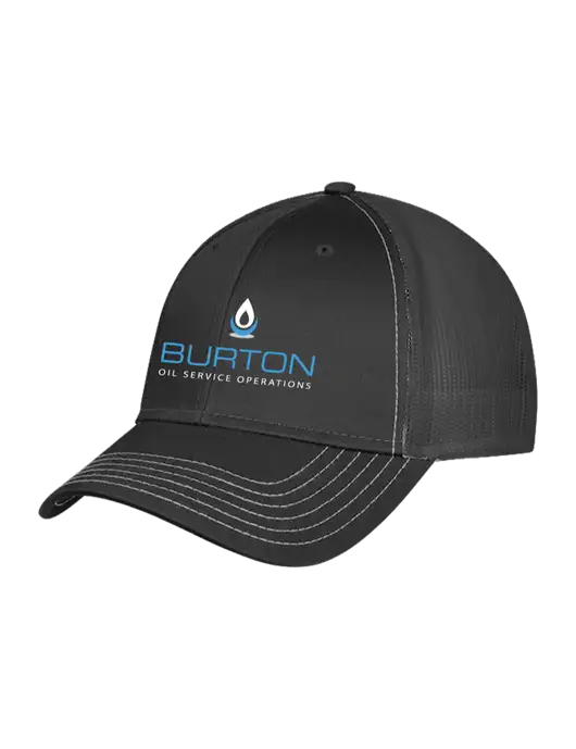 Charcoal Grey Mesh Trucker Cap Snap Back w/Burton Oil Logo