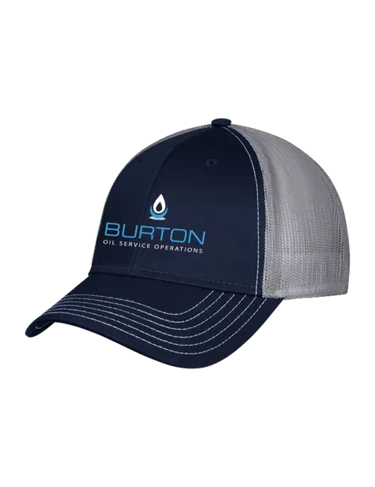 Navy & Grey Mesh Trucker Cap Snap Back w/Burton Oil Logo
