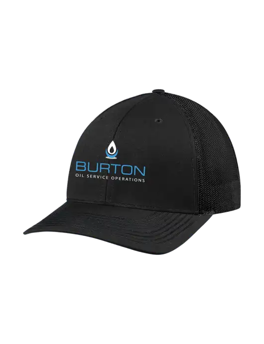 Richardson Adjustable Snapback Original 112 Trucker Cap Black w/Black Mesh w/Burton Oil Logo