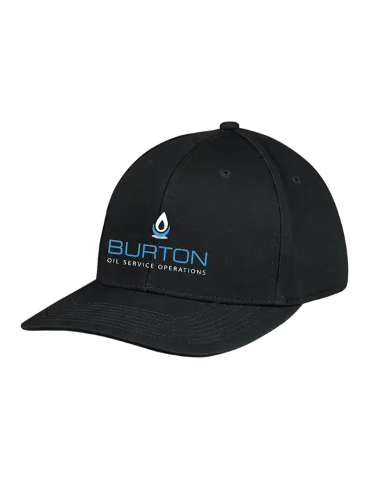Premium Modern Structured Twill Black Snapback Cap w/Burton Oil Logo