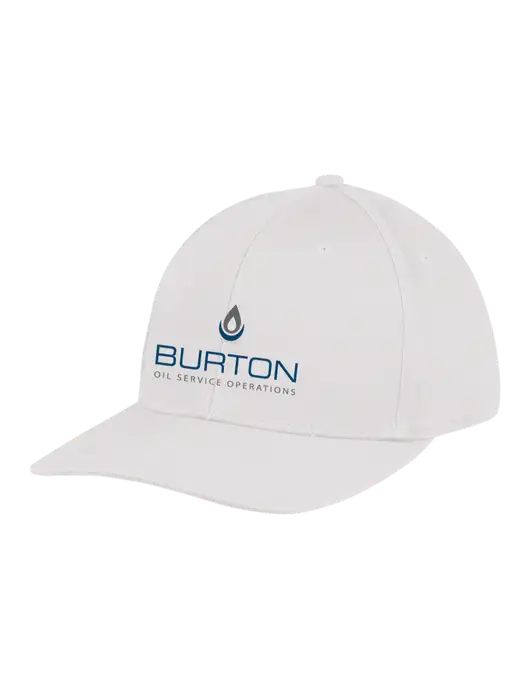 Premium Modern Structured Twill White Snapback Cap w/Burton Oil Logo