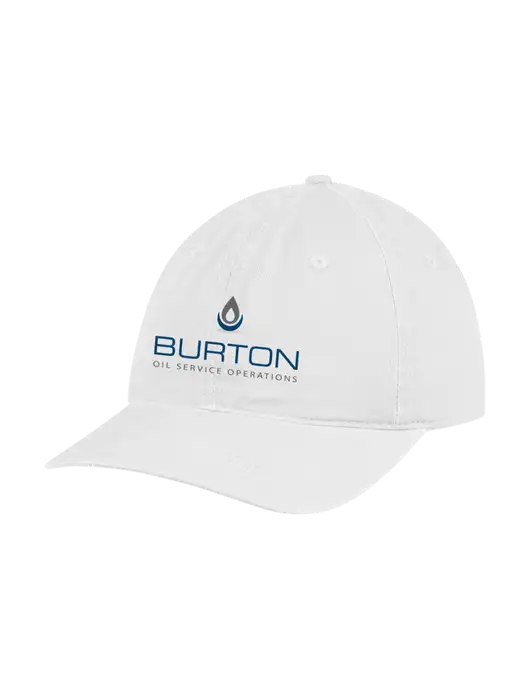 Garment Washed Unstructured Twill White Cap w/Burton Oil Logo
