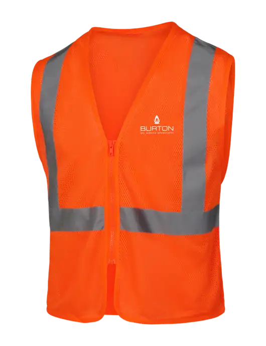 CornerStone Safety Orange ANSI 107 Class 2 Economy Mesh Zippered Vest w/Burton Oil Logo