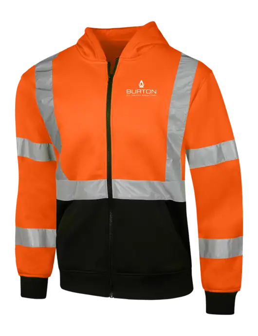 CornerStone Safety Orange ANSI  107 Class 3 Heavy-Duty Fleece Full-Zip Hoodie w/Burton Oil Logo