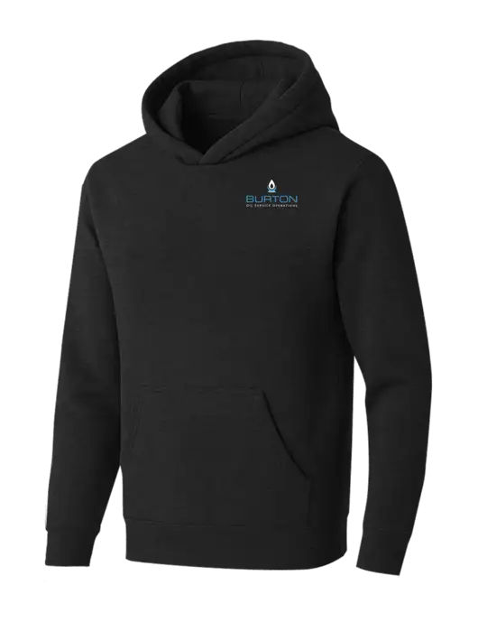 BELLA+CANVAS Black Heather Sponge Fleece Pullover Hoodie w/Burton Oil Logo