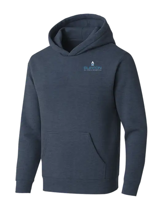 BELLA+CANVAS Heather Navy Sponge Fleece Pullover Hoodie w/Burton Oil Logo
