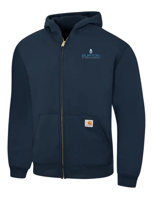 Carhartt Navy Midweight Hooded Zip-Front Sweatshirt w/Burton Oil Logo