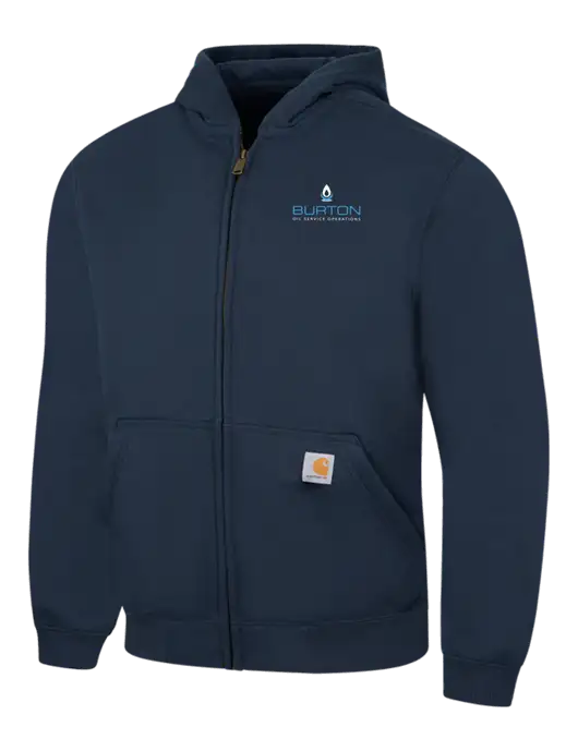 Carhartt Navy Rain Defender Paxton Heavyweight Hooded Zip-Front Sweatshirt w/Burton Oil Logo