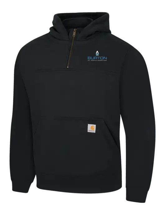 Carhartt Black Rain Defender Paxton Heavyweight Hooded 1/4 Zip Mock Sweatshirt w/Burton Oil Logo