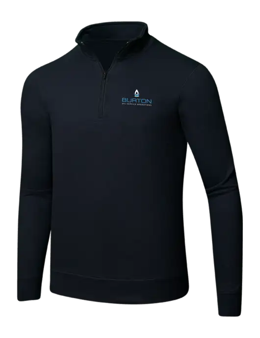 Jet Black 8.5 oz Ring Spun 1/4 Zip Pullover Sweatshirt w/Burton Oil Logo