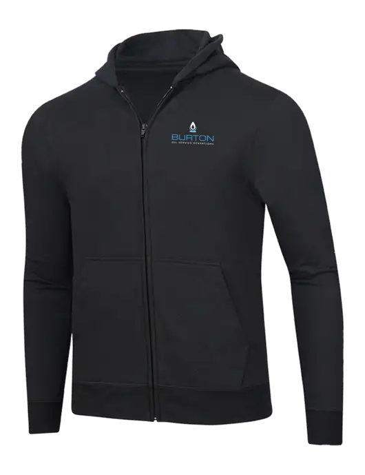 Jet Black 8.5 oz Ring Spun Zip Hooded Sweatshirt w/Burton Oil Logo