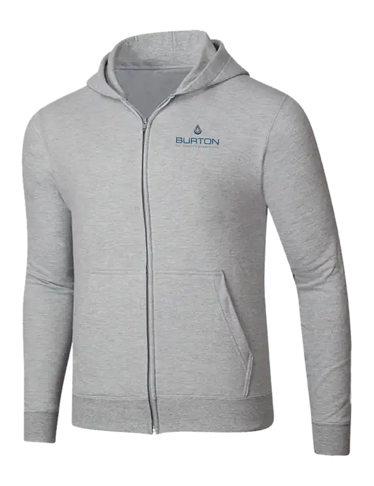 Light Grey Heather 8.5 oz Ring Spun Zip Hooded Sweatshirt w/Burton Oil Logo