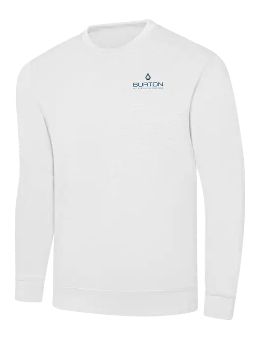 White 7.8 oz Ring Spun Crew Sweatshirt w/Burton Oil Logo