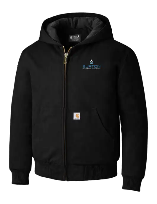 Carhartt Black Quilted-Flannel-Lined Duck Active Jacket w/Burton Oil Logo