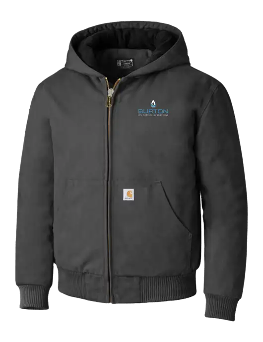 Carhartt Dark Grey Quilted-Flannel-Lined Duck Active Jacket w/Burton Oil Logo