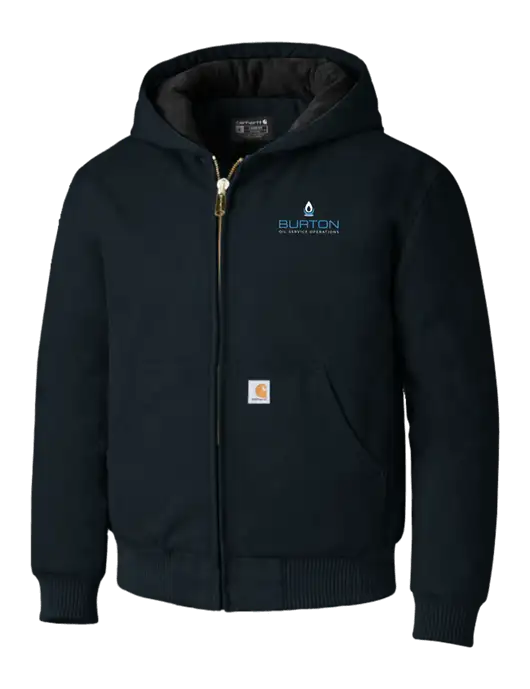 Carhartt Navy Quilted-Flannel-Lined Duck Active Jacket w/Burton Oil Logo