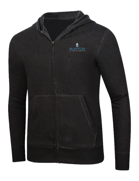 Full-Zip Black Heavyweight Hooded Sweatshirt w/Burton Oil Logo