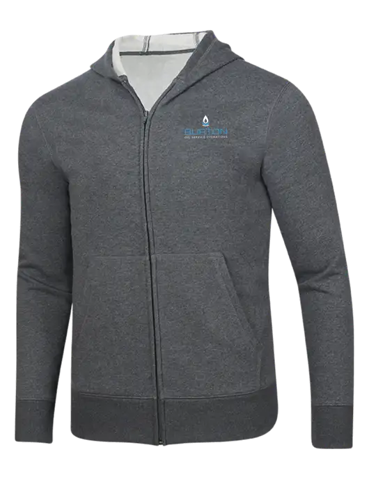 Full-Zip Dark Grey Heather Heavyweight Hooded Sweatshirt w/Burton Oil Logo