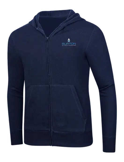 Full-Zip Navy Heavyweight Hooded Sweatshirt w/Burton Oil Logo