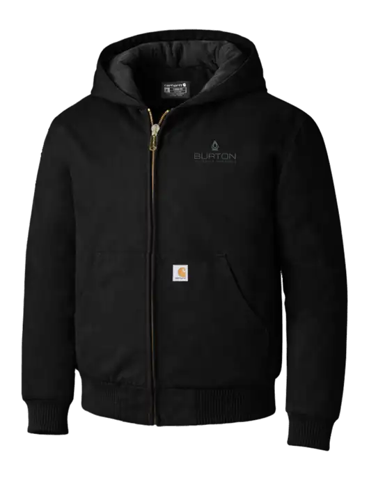 Carhartt Black Quilted-Flannel-Lined Duck Active Jacket w/Burton Oil Logo