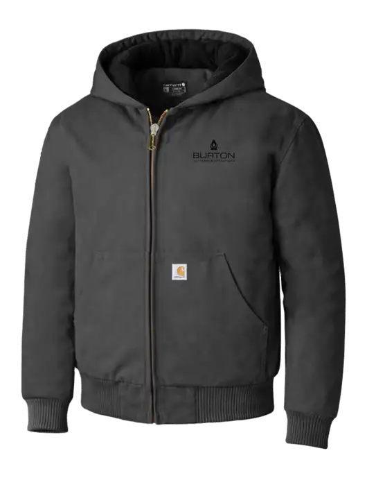Carhartt Dark Grey Quilted-Flannel-Lined Duck Active Jacket w/Burton Oil Logo