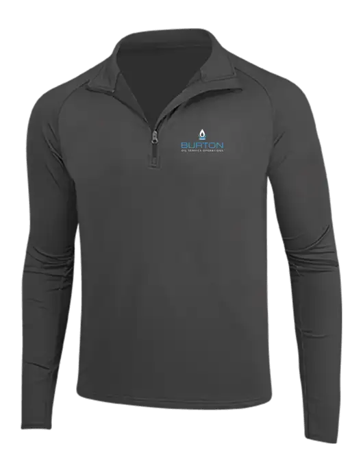 Charcoal Grey Sport Wick Stretch 1/4 Zip Pullover w/Burton Oil Logo