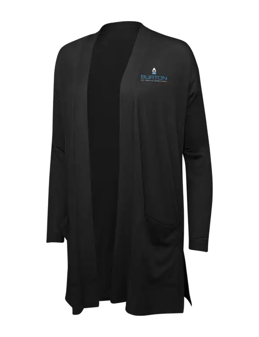 Black Womens Concept Long Pocket Cardigan w/Burton Oil Logo