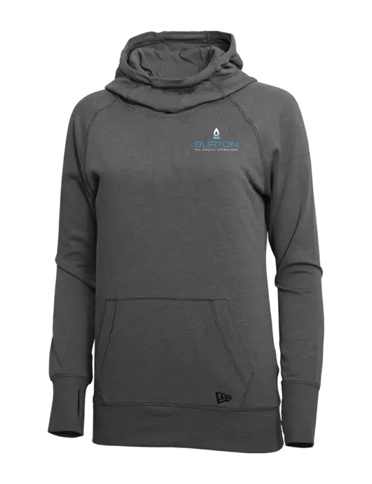 New Era Black Heather Womens Tri-Blend Fleece Pullover Hoodie w/Burton Oil Logo