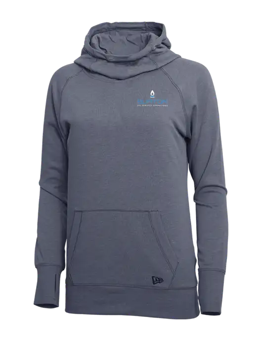 New Era True Navy Heather Womens Tri-Blend Fleece Pullover Hoodie w/Burton Oil Logo