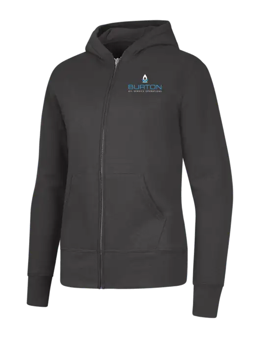 Charcoal Womens Core Fleece Full-Zip Hooded Sweatshirt w/Burton Oil Logo