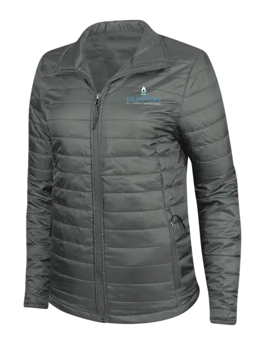 Dark Grey Womens Puffy Packable Jacket w/Burton Oil Logo