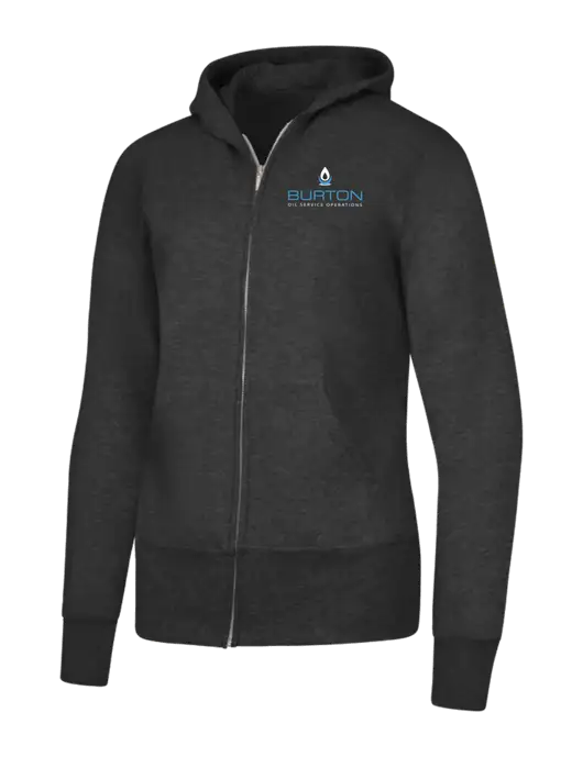 Dark Heather Grey Womens Core Fleece Full-Zip Hooded Sweatshirt w/Burton Oil Logo
