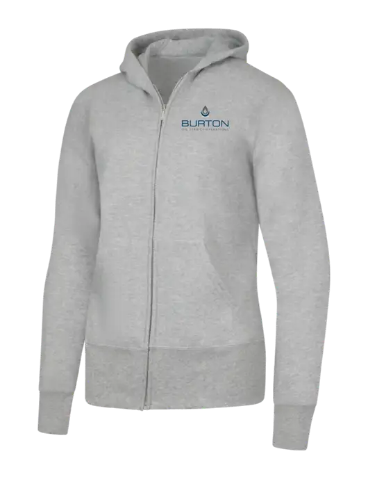 Grey Heather Womens Core Fleece Full-Zip Hooded Sweatshirt w/Burton Oil Logo