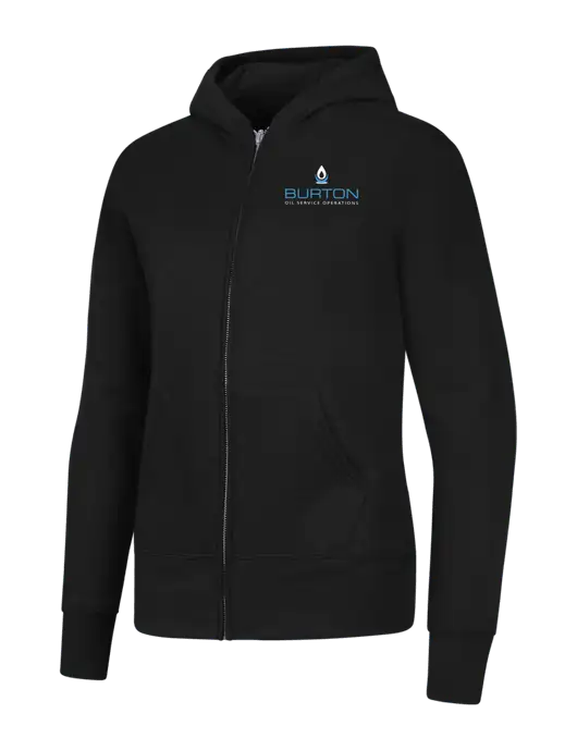 Jet Black Womens Core Fleece Full-Zip Hooded Sweatshirt w/Burton Oil Logo