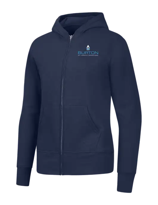 Navy Womens Core Fleece Full-Zip Hooded Sweatshirt w/Burton Oil Logo