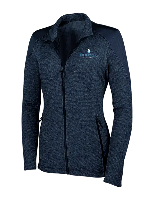 Navy Womens Grid Fleece Jacket w/Burton Oil Logo