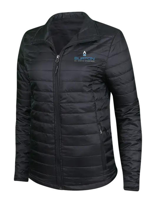 Womens Black Puffy Packable Jacket w/Burton Oil Logo
