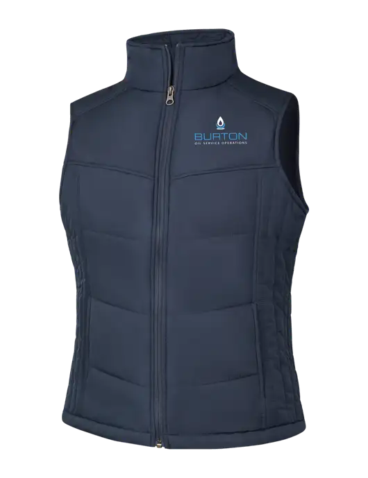 Womens Dark Slate/Black Puffy Vest w/Burton Oil Logo