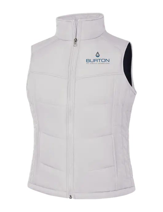 Womens White/Dark Slate Puffy Vest w/Burton Oil Logo