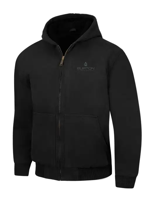CornerStone Black Washed Duck Cloth Insulated Hooded Work Jacket w/Burton Oil Logo